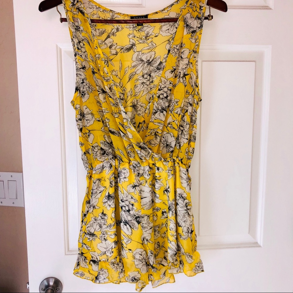 UK2LA Women’s Floral Canary Yellow Sheer Romper M